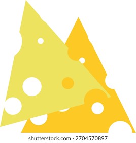 Ilustración de rebanada de queso con varios patrones de agujeros. Diseñado en un estilo plano limpio con tonos amarillos suaves, ideal para gráficos de alimentos, iconos, envases u otros.