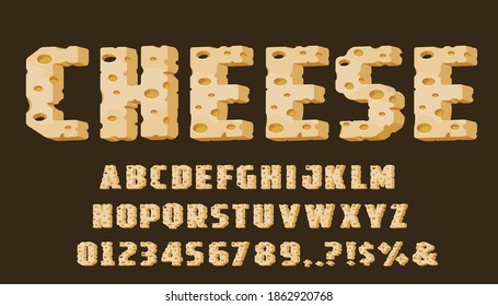 Cheese slice isolated alphabet collection.Vector typeface alphabet.