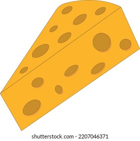 rebanada de queso aislada en un fondo blanco. Queso llano. Parte vector del queso de color amarillo