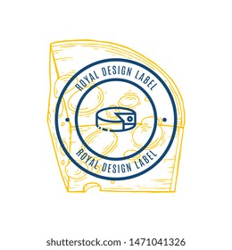 Cheese slice lable organic milk butter fresh food vector hand drawn illustration, menu label, banner poster identity, branding. Stylish design with sketch illustration