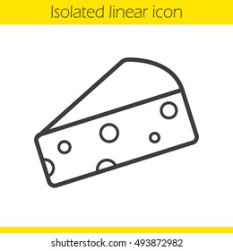 Cheese slice linear icon. Thin line illustration. Hard porous cheddar cheese contour symbol. Vector isolated outline drawing