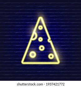 Cheese slice neon icon. Glowing Vector illustration icon for mobile, web, and menu design. Food concept