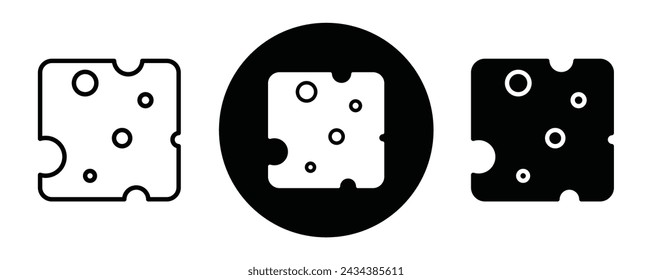 Cheese slice outline icon collection or set. Cheese slice Thin vector line art