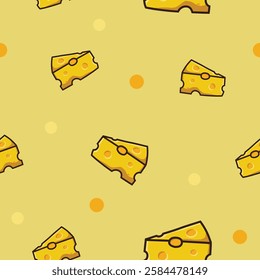 Cheese slice seamless texture in yellow background