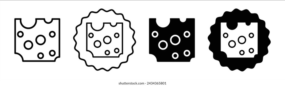 Rebanada de queso en color blanco y negro. Rebanada de queso simple icono plano vector