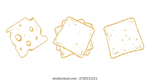 Juego de rebanadas de queso. Ilustración de rebanadas de queso, paquete de iconos de charcutería. Rebanada de queso, iconos vectoriales para el envasado de alimentos
