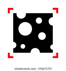 Cheese slice sign. Black icon in focus corners on white backgrou