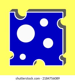 Cheese slice sign. Blue Icon with white stroke in 3d at yellow Background. Illustration.