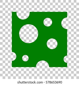 Cheese slice sign. Dark green icon on transparent background.