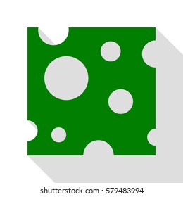 Cheese slice sign. Green icon with flat style shadow path.
