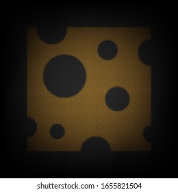 Cheese slice sign. Icon as grid of small orange light bulb in darkness. Illustration.