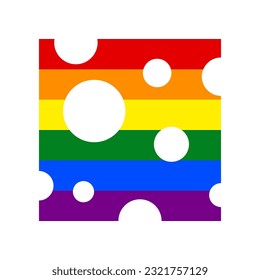 Cheese slice sign. Rainbow gay LGBT rights colored Icon at white Background. Illustration.