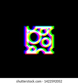 Cheese slice sign. Red, green and blue unfocused contour icon at black background. Illustration.