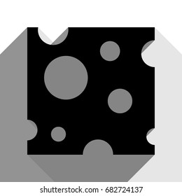 Cheese slice sign. Vector. Black icon with two flat gray shadows on white background.