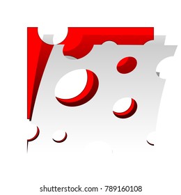 Cheese slice sign. Vector. Detachable paper icon with red body stock. Isolated.