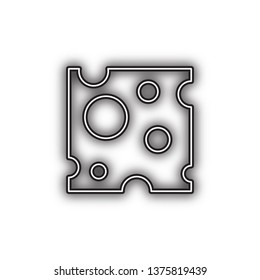 Cheese slice sign. Vector. Double contour black icon with soft shadow at white background. Isolated.