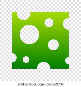 Cheese slice sign. Vector. Green gradient icon on transparent background.