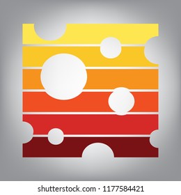 Cheese slice sign. Vector. Horizontally sliced icon with colors from sunny gradient in gray background.