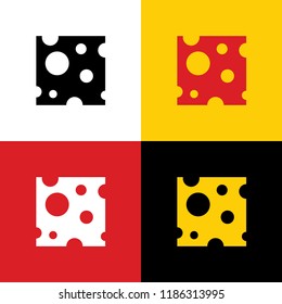 Cheese slice sign. Vector. Icons of german flag on corresponding colors as background.