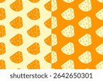 Cheese slice silhouette seamless pattern on yellow white background. Cheese wedge doodle pattern background. Cheddar retro filled isolated motif wallpaper. foods label, packaging and merchandise