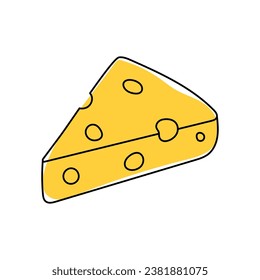 Cheese slice vector icon in doodle style. Symbol in simple design. Cartoon object hand drawn isolated on white background.