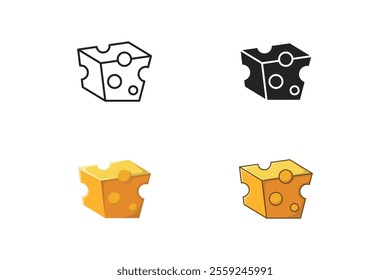 Cheese slice vector made in outline, silhouette, cartoon and flat style