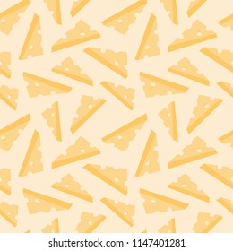 Cheese slice vector seamless pattern.  Flat background for wallpaper, wrapping, packing, and backdrop.
