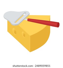 Cheese slicer and cheese - hand drawn isometric vector illustration.