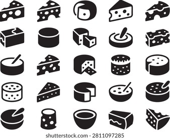 Cheese Slices and Blocks in Various Styles and Shapes Featuring Dairy, Food, Illustration with Icons and Vector Elements
