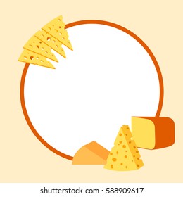 Cheese, slices, cheese, frame with place for text, vector illustration