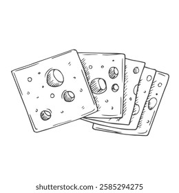 Cheese slices illustration, drawing, engraving, ink, line art, vector