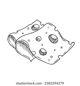 Cheese slices illustration, drawing, engraving, ink, line art, vector