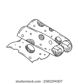 Cheese slices illustration, drawing, engraving, ink, line art, vector