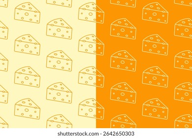 Fatias de queijo linha arte padrão sem costura em fundo branco amarelo. Queijos cunhas padrão de doodle linear fundo. Cheddar contorno isolado papel de parede do motivo. alimentos rótulo, embalagem e mercadoria