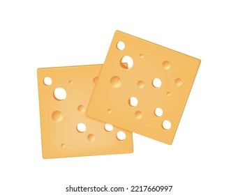 Cheese Slices Realistic. Sliced Cheddar Or Edam Swiss Cheese For Breakfast Or Sandwich. Delicious Fresh Dairy Product Element Isolated On White Background. Vector Illustration