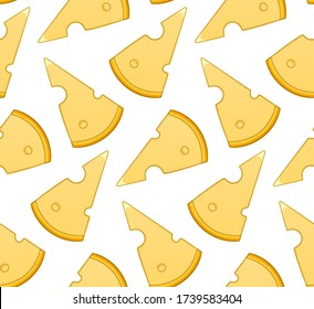 Cheese slices seamless pattern. Print for textile, decor, site. White background, vector.