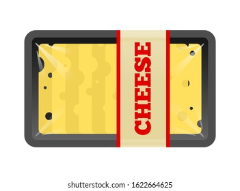 cheese slices vacuum package in transparent foam tray isolated on white background