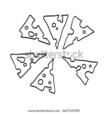 Cheese slices vector outline drawing