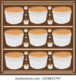 Cheese souffle flat vector illustration. Cute baked cheese souffle cake cup cartoon vector illustration for graphic design and decorative element