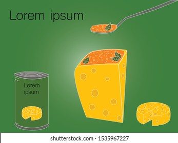Cheese with soup. Colorful vector illustration can use for promotion, advertisement, with text; for milk themes, market and label design.
