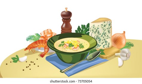 Cheese soup with ingredients