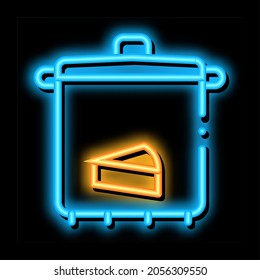 cheese soup pan neon light sign vector. Glowing bright icon cheese soup pan sign. transparent symbol illustration