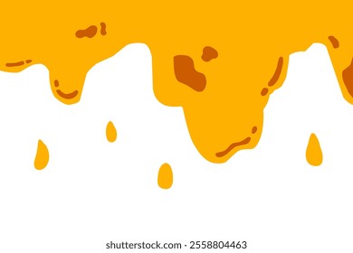 Cheese stain, melt drips. Flowing Cheese dip on white background. Mayo liquid. Spilled Cheddar liquid. Cheese burger stain.
