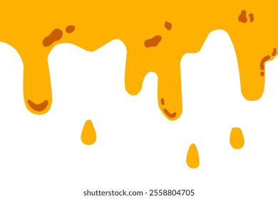 Cheese stain, melt drips. Flowing Cheese dip on white background. Mayo liquid. Spilled Cheddar liquid. Cheese burger stain.
