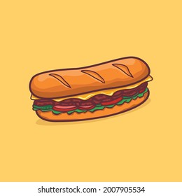 cheese steak Icon isolated Vector illustration with outline cartoon simple color 