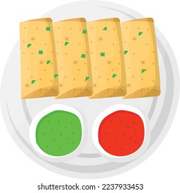 Cheese sticks with dip sauces concept, Fried Mozzarella dough vector icon design, Fast Food symbol, Junk food sign, popular inexpensive good taste snacks stock illustration 