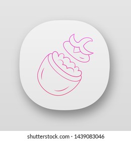 Cheese stuffed tomatoes app icon. Restaurant, cafe menu. Summer vegetable recipe. Homemade meal. Vegetarian food. UI/UX user interface. Web or mobile applications. Vector isolated illustrations