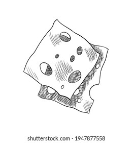 Queso. Diseño elegante de etiqueta de menú o afiche de pancarta. Alimentos frescos con mantequilla de leche orgánica. Ilustración de esbozo vectorial en estilo dibujado a mano