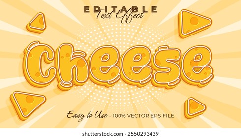 Efeito de texto de queijo, estilo gráfico de textura de queijo amarelo, texto editável