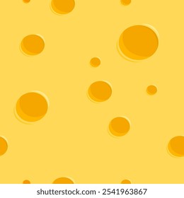 Cheese texture background pattern. Seamless pattern, yellow cheese with holes, Swiss, emmental or gouda seamless background wallpaper. Vector illustration